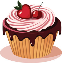 Valentine’s Cupcake with Cherry and Heart Decoration