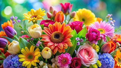 Macro colorful flowers arrangement for floral spring background