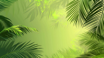 Green palm leaves on a light green background. The leaves are arranged in a way that creates a frame.