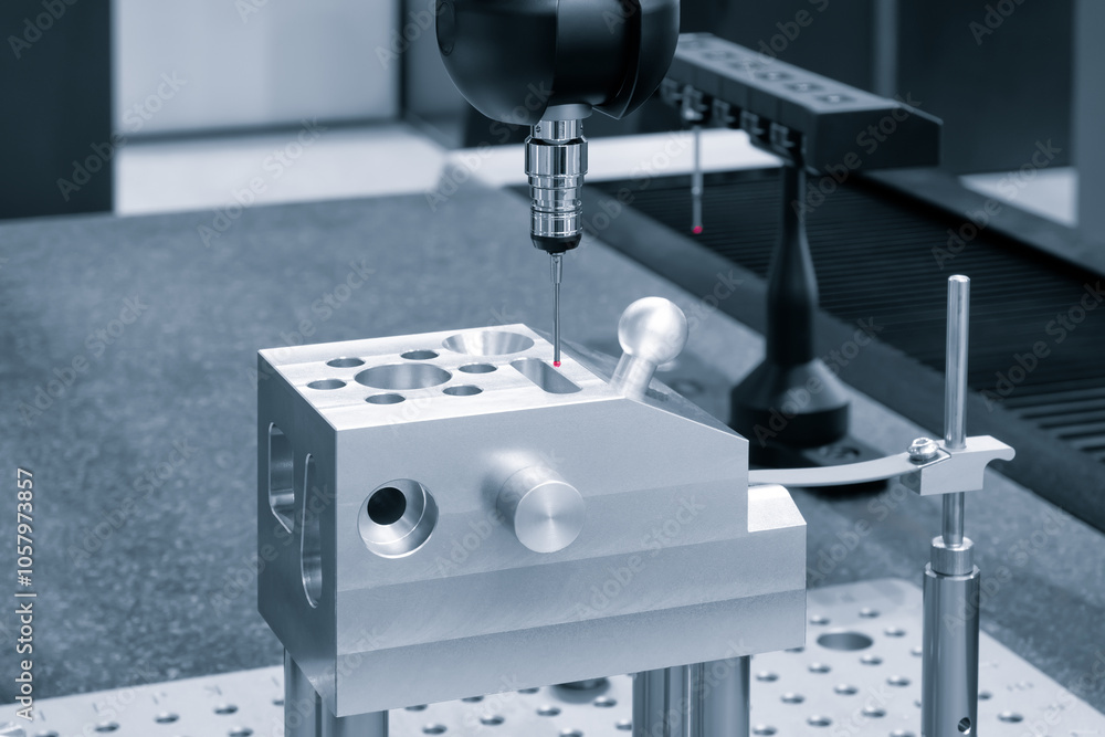Poster Quality control on milling CNC machine, coordinate measuring machine, Quality control machine