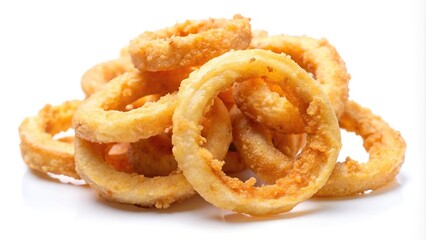 Macro image of fried onion rings isolated on white background