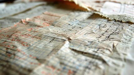 Naklejka premium A handwritten script marked up with notes for costume changes and alterations.