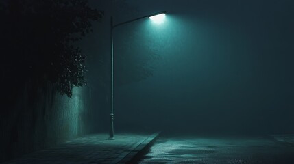 Mysterious Night Scene with Street Lamp in Fog