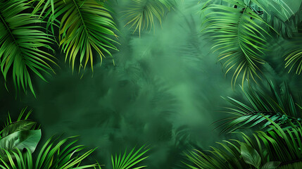 lush green tropical leaves against a dark green background.