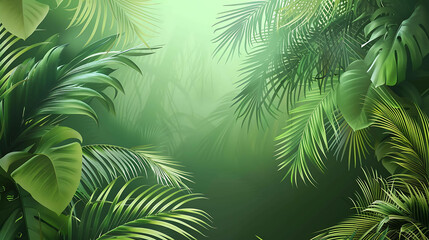 Fototapeta premium lush green foliage of a tropical rainforest with a soft green background.