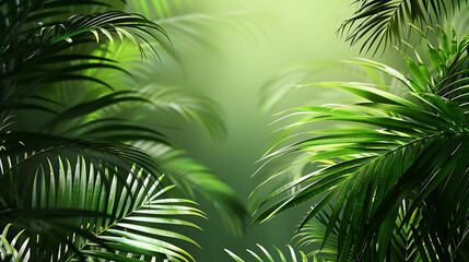 Fototapeta premium lush green foliage of a tropical rainforest with the sun shining through the leaves