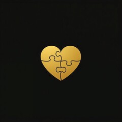 Obraz premium solid gold heart-shaped puzzle icon on a black background. Heart made of four solid, interlocking puzzle pieces