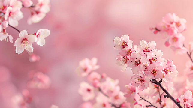 Soft focus of beautiful pink cherry blossoms in spring. The delicate petals of the flowers are a symbol of new beginnings and the cycle of life.