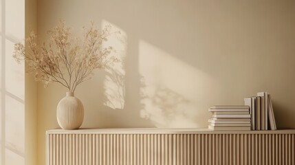 Elegant Minimalist Interior with Decorative Vase and Books