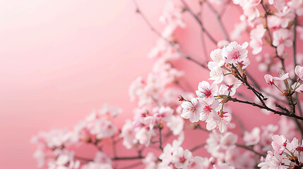 Fototapeta premium Soft pink cherry blossoms against a blurred background.