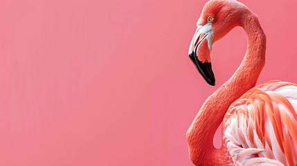 Naklejka premium A beautiful, graceful flamingo stands tall against a pink background.