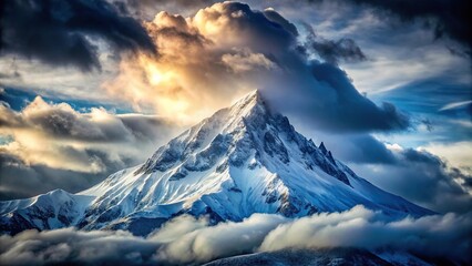majestic snow covered mountain peak under cloudy sky