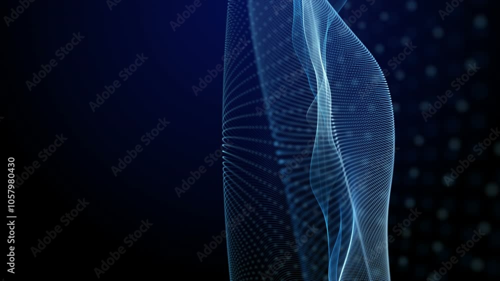 Poster futuristic video animation with particle wave object in slow motion and space for text, 4096x2304 lo