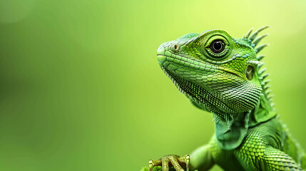 Fototapeta premium A green iguana is a large, arboreal lizard native to Central and South America. It is a popular pet due to its docile nature and striking coloration.