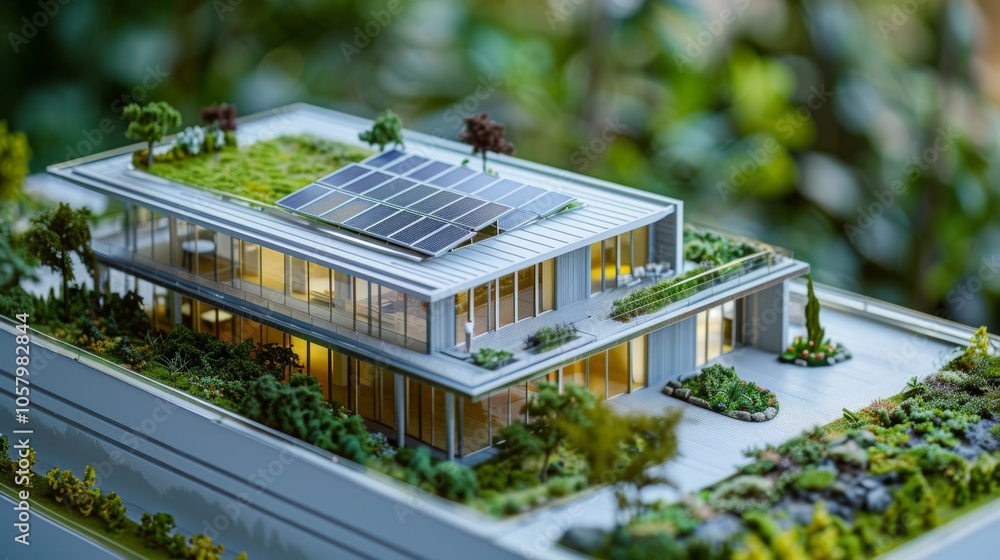 Poster a model of a netzero energy building with detailed information on how it produces and conserves ener