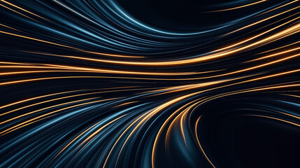 Abstract digital artwork featuring flowing streaks of orange and blue light creating dynamic patterns and curves on a dark background, suggesting movement and energy.