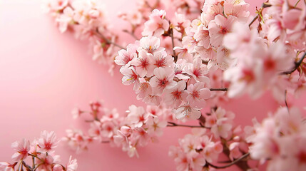 Soft focus of beautiful pink cherry blossom flowers against a blurred background.