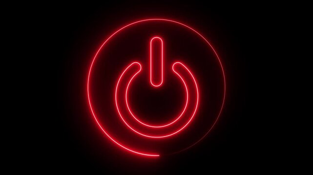 Neon glowing power button icon animated on a black background ,The appearance of neon symbol power off alpha channel Premultiplied  Neon Power Start Button Sign Flicker Light Ellipse Symbol 4k video,