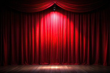 Medium shot of red curtain with spotlight and fading into darkness