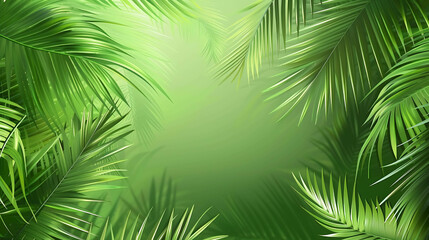 This image is a lush, tropical background featuring vibrant green palm leaves.