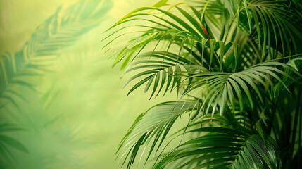 Fototapeta premium Green palm leaves on a blurred background. The concept of nature, freshness and beauty. Use as a background in your projects.