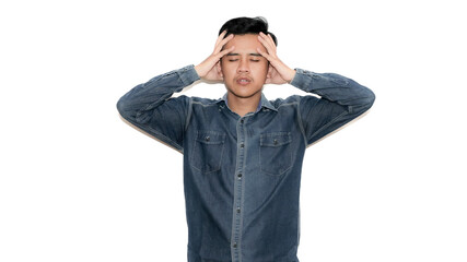 Asian man headache isolated on white background,health concept