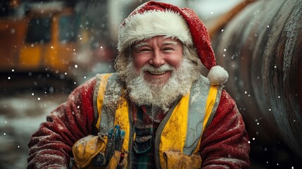Santa smiling in construction gear.