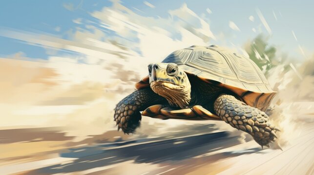 turtle moving fast metaphorical illustration