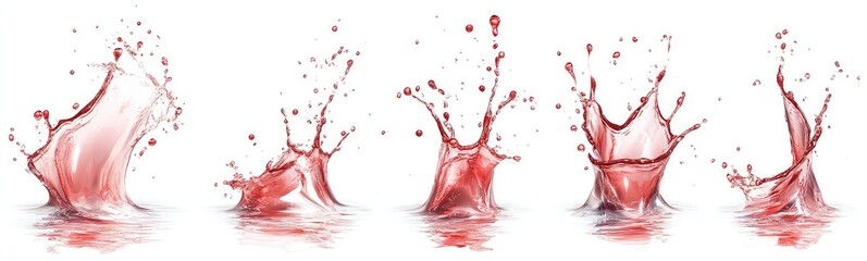 Realistic Red Water Splashes Isolated on White Background