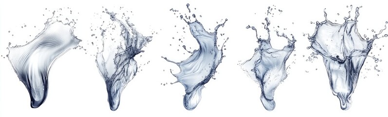 Realistic Water Splashes Isolated on White Background
