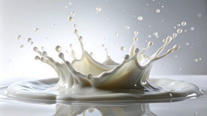 Milk splashes and drops in the air isolated on a white background Extreme Close-Up