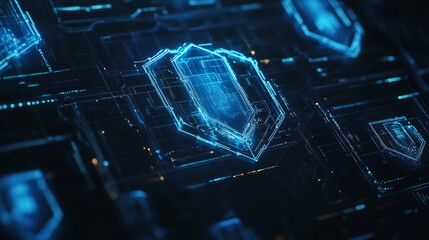 Futuristic Cybersecurity Interface with Digital Shields