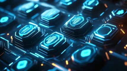 Close-up of Glowing Blue Gaming Keyboard Keys with Futuristic Design