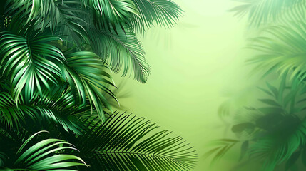 Lush green palm leaves against a soft blurred background. Perfect for creating a relaxing and tropical atmosphere.