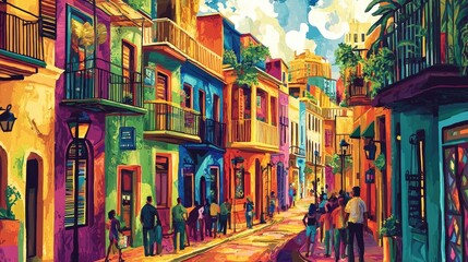 Fototapeta premium Lively city street filled with vibrant colors and cultural diversity
