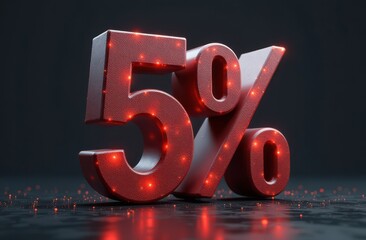 Futuristic discount concept with glowing red five percent symbol