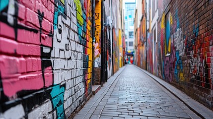 Fototapeta premium Colorful Urban Graffiti in Alleyway Scene