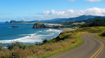 Scenic road trip along a coastal highway with stunning ocean views