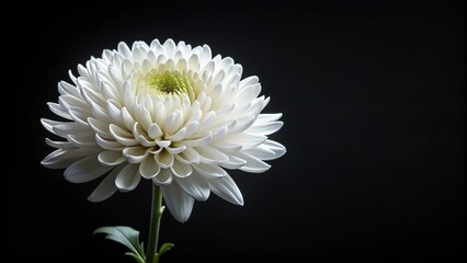 Minimalist black background with a memorial white chrysanthemum