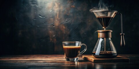 Minimalist black coffee dripper in low light setting
