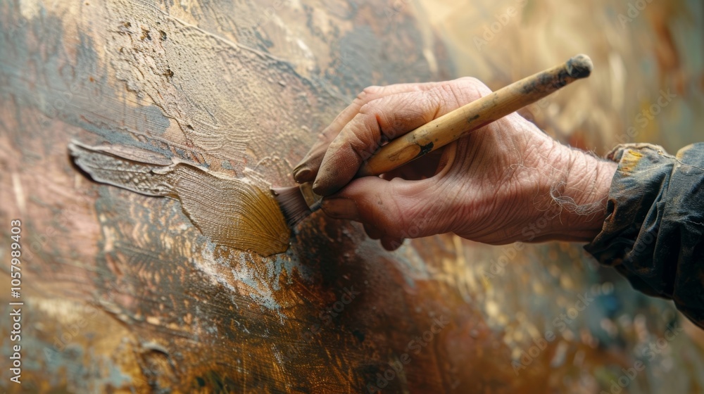 Aufkleber a closeup of a conservators hands delicately applying a layer of varnish onto a painting enhancing i