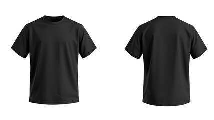 Plain black t - shirt mockup design. front and rear view. isolated on white background. generative AI