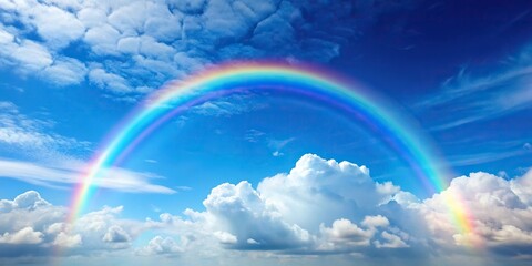 Minimalist blue sky and white cloud with rainbow background