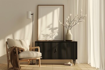 Modern Interior of Stylish Living Room ,Wall Mock Up, Frame , Poster with Beautiful Background, 3d render