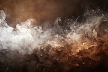 Minimalist dark brown watercolor texture background with white and black smoke, colorful fog