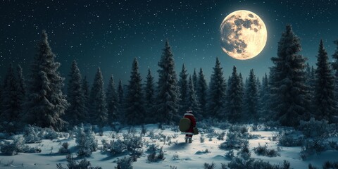 Santa Claus riding in a sleigh pulled by a reindeer Christmas Festive Winter created by ai