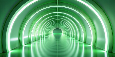 Minimalist futuristic green glowing tunnel