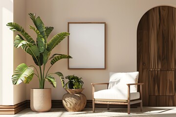 Modern Interior of Stylish Living Room ,Wall Mock Up, Frame , Poster with Beautiful Background, 3d render
