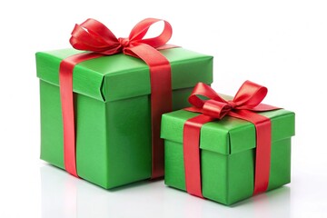 Obraz premium minimalist green red boxes gifts isolated white background