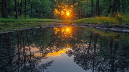 Obraz premium Tranquil Sunrise Reflections During a Peaceful Hike